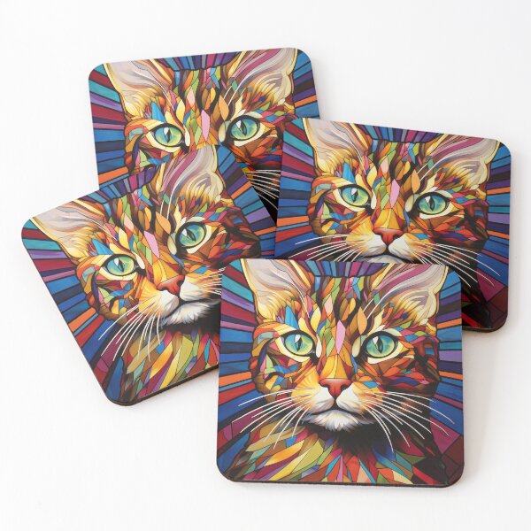Item preview, Cat Portrait Colorful Psychedelic Stained Glass Art designed and sold by pinkal.