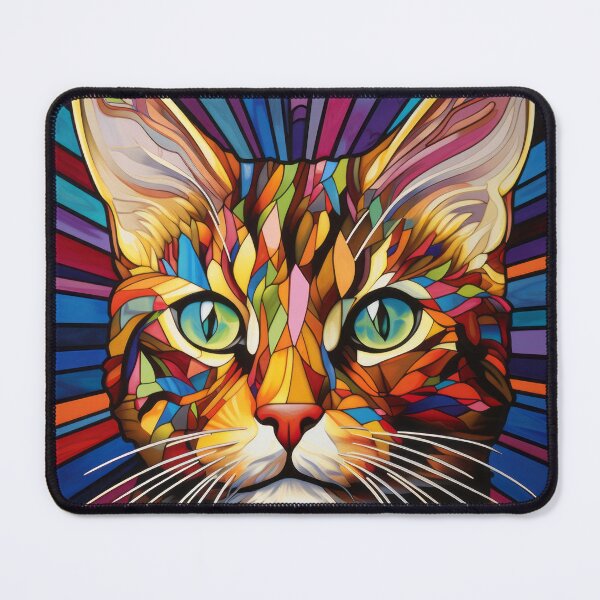 Item preview, Cat Portrait Colorful Psychedelic Stained Glass Art designed and sold by pinkal.
