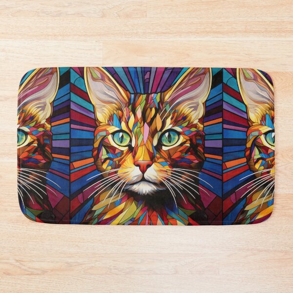 Item preview, Cat Portrait Colorful Psychedelic Stained Glass Art designed and sold by pinkal.