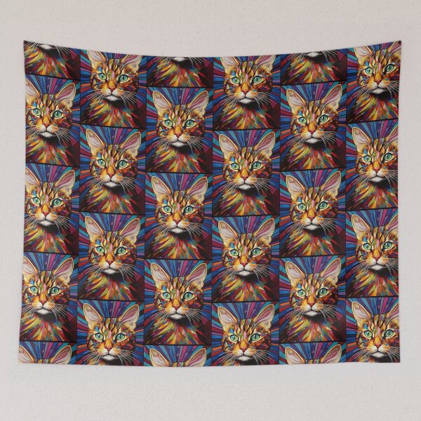 Item preview, Cat Portrait Colorful Psychedelic Stained Glass Art designed and sold by pinkal.