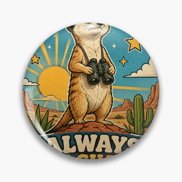 Item preview, Always On Guard Meerkat Funny Vintage Badge Sticker designed and sold by RedRubyBubble.