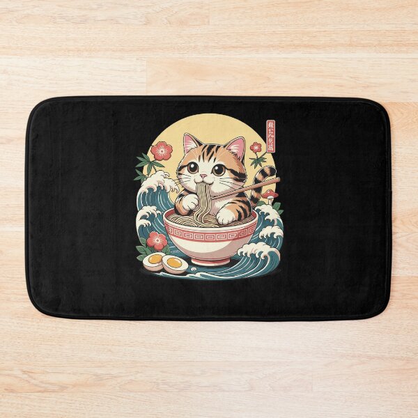 Item preview, Ramen Neko Cute Cat Eating Noodles Kawaii Waves designed and sold by ShirTomDesigns.