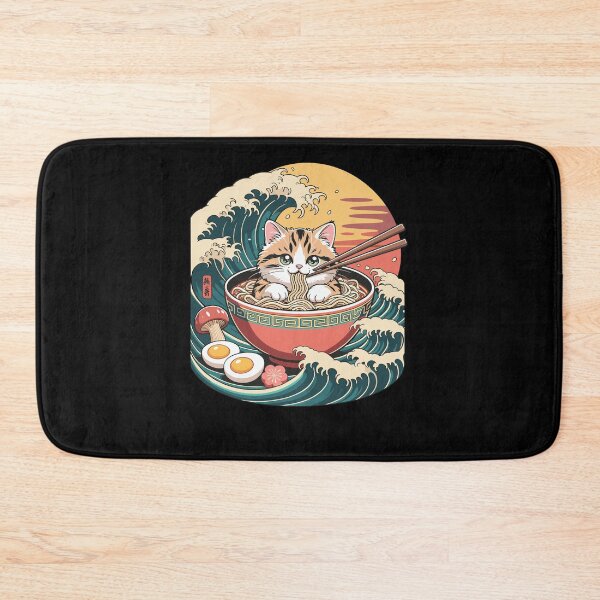 Item preview, Cute Cat In Ramen Bowl Anime Noodle Waves designed and sold by ShirTomDesigns.