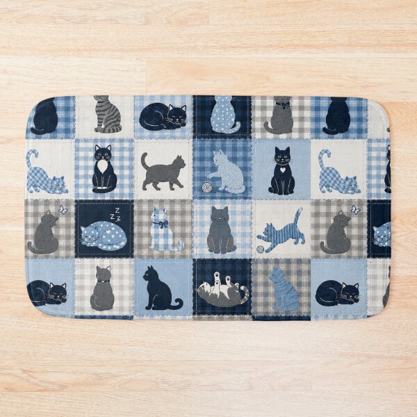 Item preview, Blue Patchwork Cat Pattern Cozy Cottagecore Design designed and sold by Mindworx21.