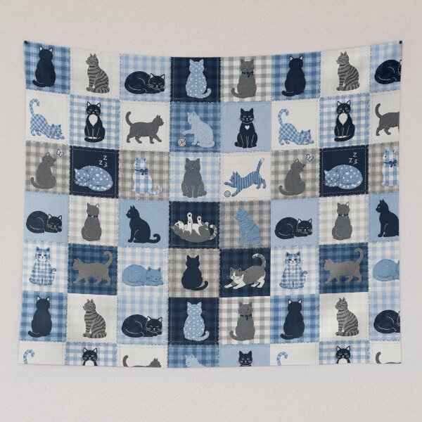 Item preview, Blue Patchwork Cat Pattern Cozy Cottagecore Design designed and sold by Mindworx21.