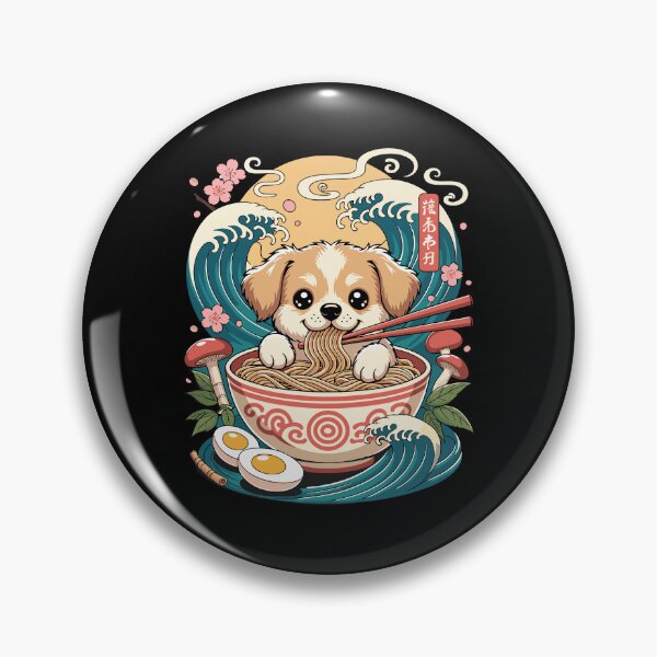 Item preview, Cute Puppy Ramen Bowl Japanese Waves designed and sold by ShirTomDesigns.