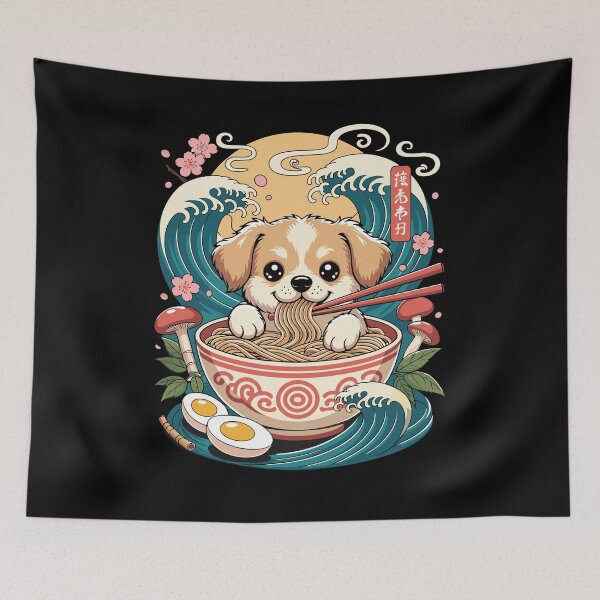 Item preview, Cute Puppy Ramen Bowl Japanese Waves designed and sold by ShirTomDesigns.