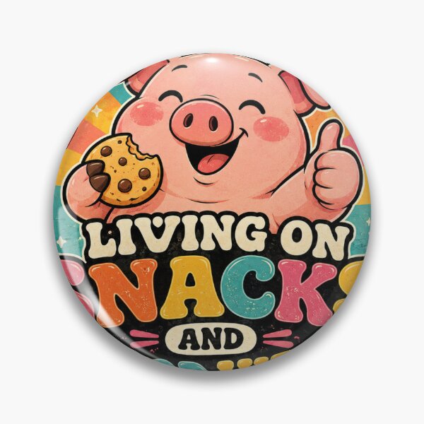 Item preview, Living On Snacks And Good Vibes Pig Funny Vintage Badge Sticker designed and sold by RedRubyBubble.