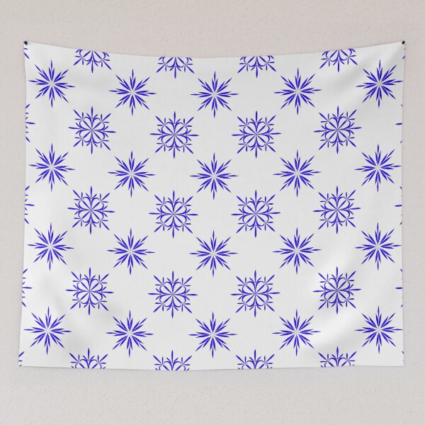 Item preview, Blue Symmetrical Floral and Star Seamless Pattern on White Background for Textile Design designed and sold by Ei-Ei.
