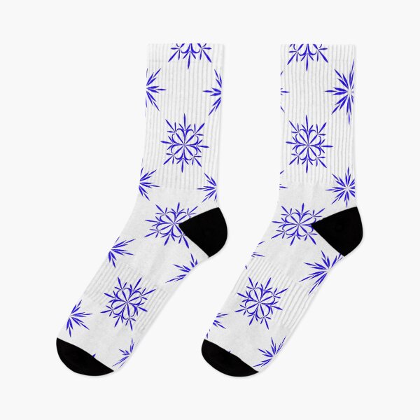 Item preview, Blue Symmetrical Floral and Star Seamless Pattern on White Background for Textile Design designed and sold by Ei-Ei.