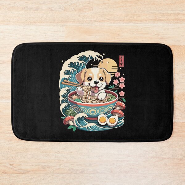 Item preview, Cute Ramen Puppy In Bowl With Waves And Sakura designed and sold by ShirTomDesigns.
