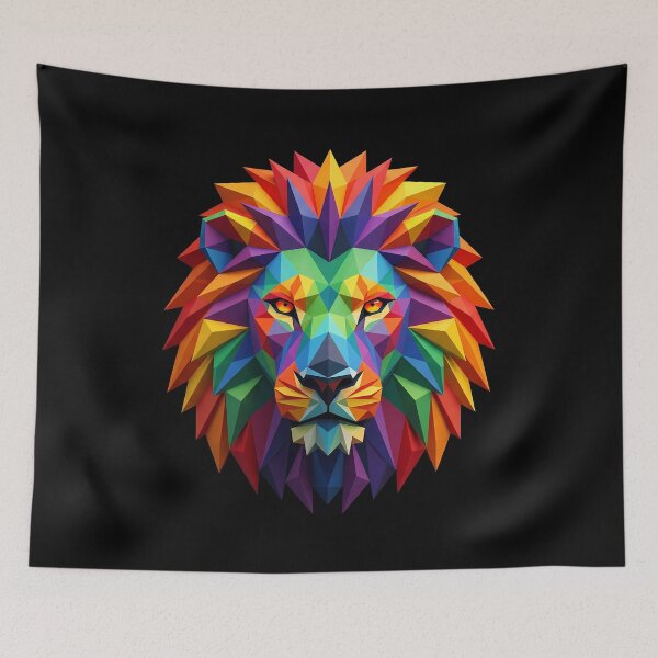 Item preview, Rainbow Low Poly Lion Head Portrait designed and sold by AbderraimArt.