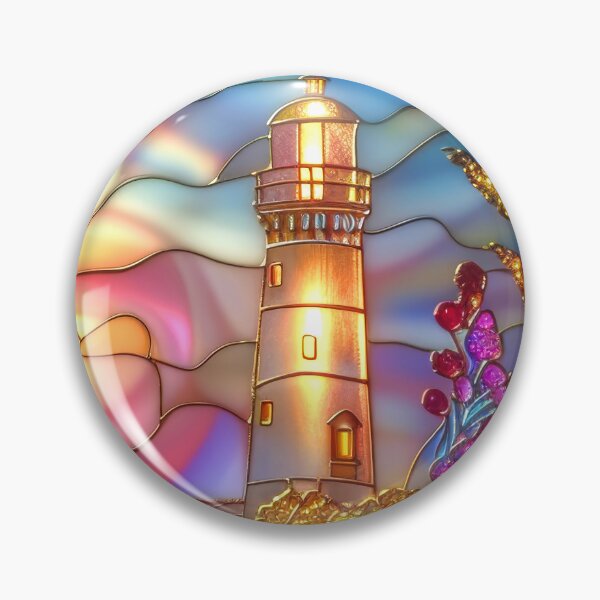 Item preview, Lighthouse Stained Glass Sunset Art, Coastal Ocean Scene designed and sold by MargaretWiktor.