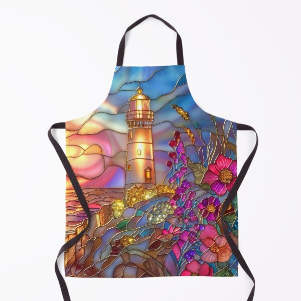 Item preview, Lighthouse Stained Glass Sunset Art, Coastal Ocean Scene designed and sold by MargaretWiktor.