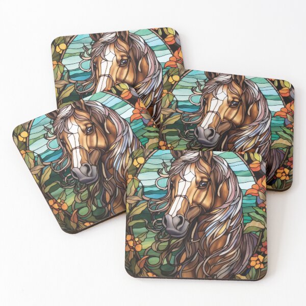 Item preview, Horse Portrait Floral Stained Glass Art designed and sold by pinkal.