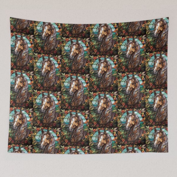 Item preview, Horse Portrait Floral Stained Glass Art designed and sold by pinkal.