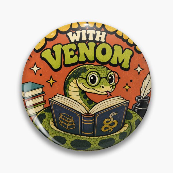 Item preview, Bookworm With Venom Snake Funny Vintage Badge Sticker designed and sold by RedRubyBubble.