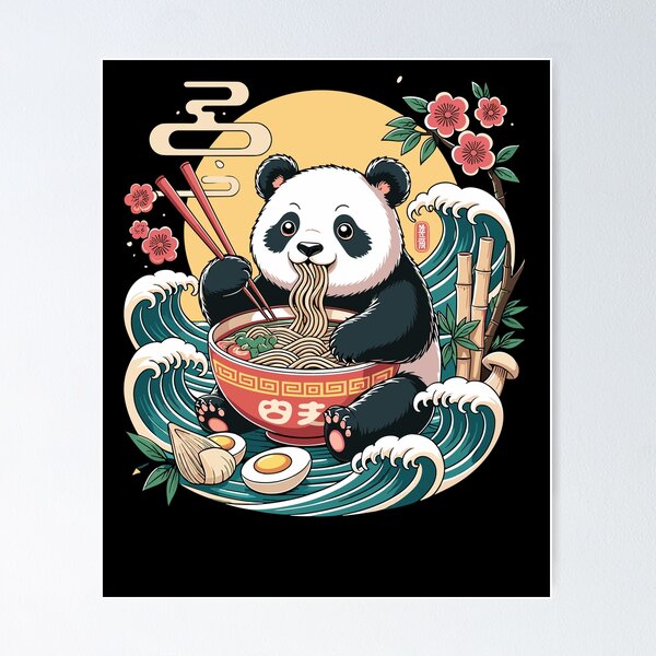 Item preview, Kawaii Panda Ramen Ocean Waves Bowl Japanese designed and sold by ShirTomDesigns.