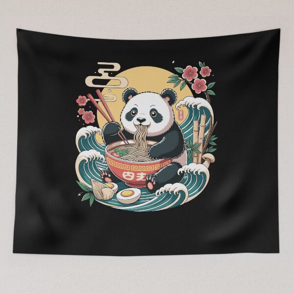 Item preview, Kawaii Panda Ramen Ocean Waves Bowl Japanese designed and sold by ShirTomDesigns.