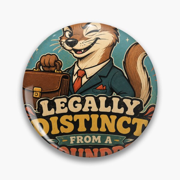 Item preview, Legally Distinct From A Scoundrel Weasel Funny Vintage Badge Sticker designed and sold by RedRubyBubble.