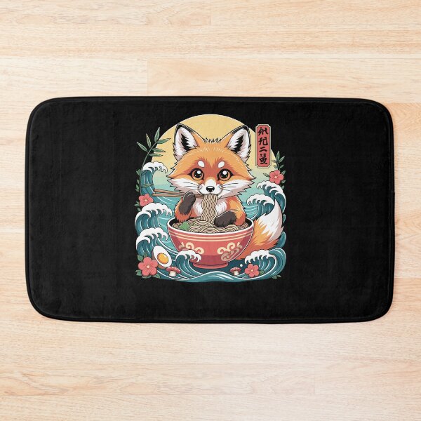 Item preview, Cute Fox Eating Ramen Bowl Japanese Waves designed and sold by ShirTomDesigns.