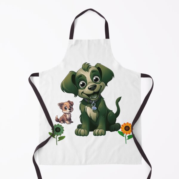 Item preview, Cute Green Dog and Puppy with Sunflowers Cartoon designed and sold by EHdesignShop.