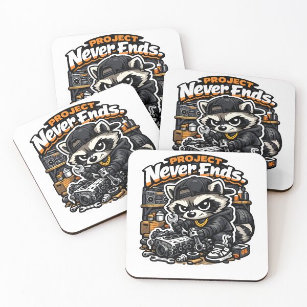 Item preview, Project Never Ends Raccoon – Garage Car Build Cartoon Mascot Sticker designed and sold by Aesthicer.