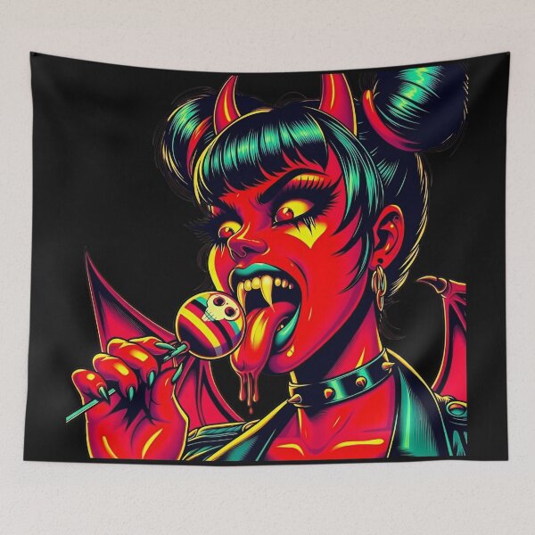Item preview, Red Demon Girl Licking Lollipop designed and sold by Voodoo Store Paranormal Collections.