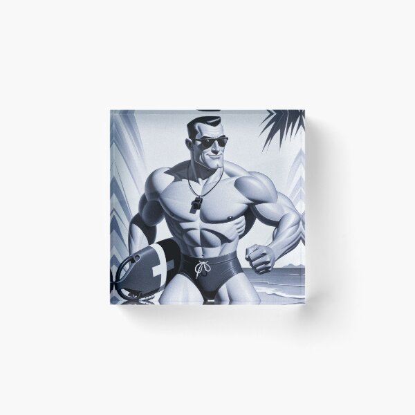 Item preview, Vintage Blue Tone 1960s Lifeguard Running Beach Rescue Art designed and sold by ZhivanCrimson.