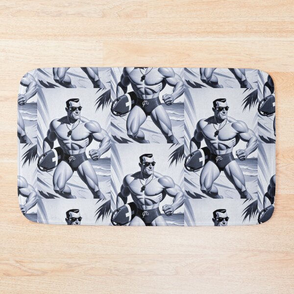 Item preview, Vintage Blue Tone 1960s Lifeguard Running Beach Rescue Art designed and sold by ZhivanCrimson.