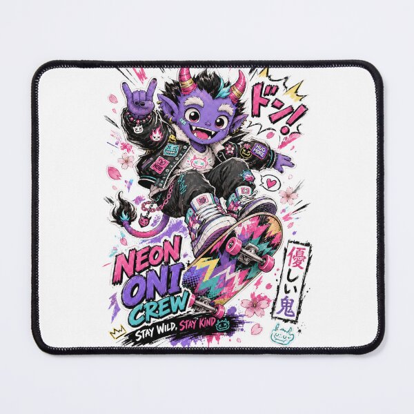 Item preview, Cute oni skater monster in neon manga streetwear style designed and sold by BadMary.