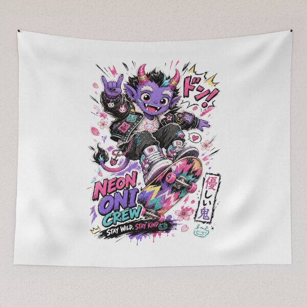Item preview, Cute oni skater monster in neon manga streetwear style designed and sold by BadMary.
