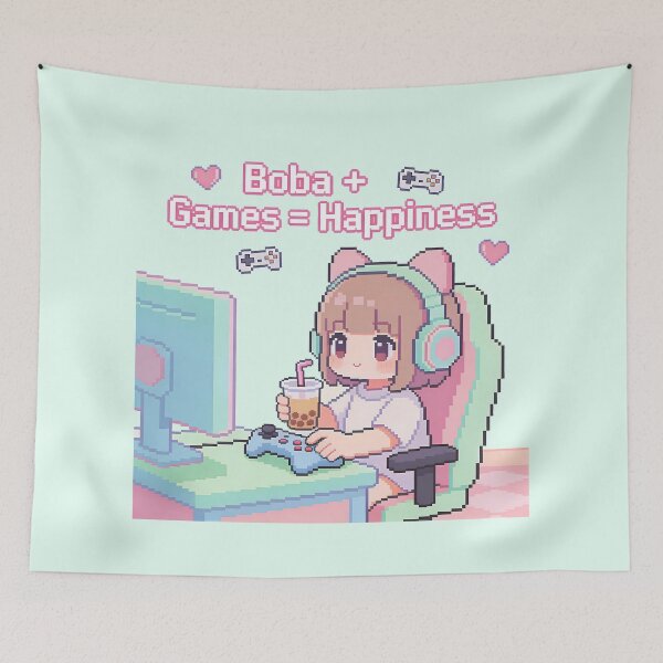 Item preview, Kawaii Gamer Girl with Boba Tea - Pixel Art Happiness designed and sold by PotionPixelArt.