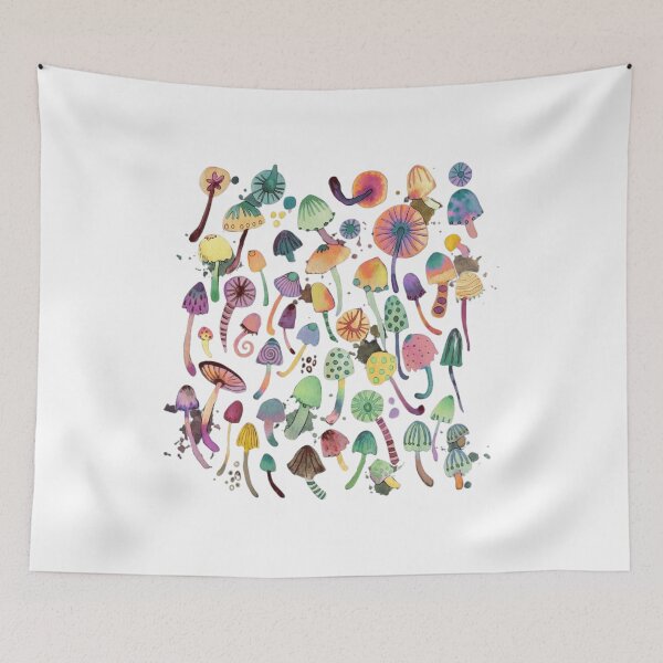 Item preview, Colorful Mushroom Watercolor Art Dark Background designed and sold by SiarheiYur.