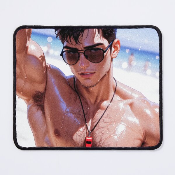 Item preview, Wet Muscular Lifeguard Beach Portrait Red Trunks Art designed and sold by ZhivanCrimson.