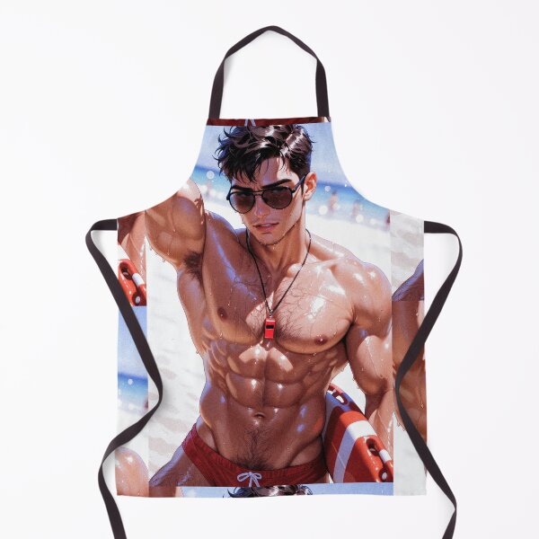Item preview, Wet Muscular Lifeguard Beach Portrait Red Trunks Art designed and sold by ZhivanCrimson.