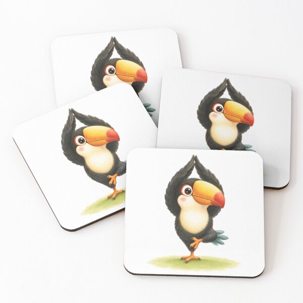 Item preview, Tree Pose Toucan Yoga Watercolor Print designed and sold by YogiAnimalArt.