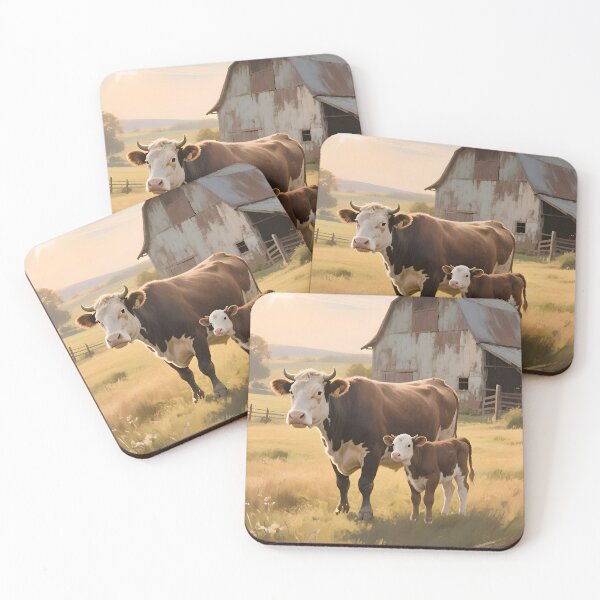 Item preview, Cow and Calf Warm Farm Landscape designed and sold by Pixuprint.