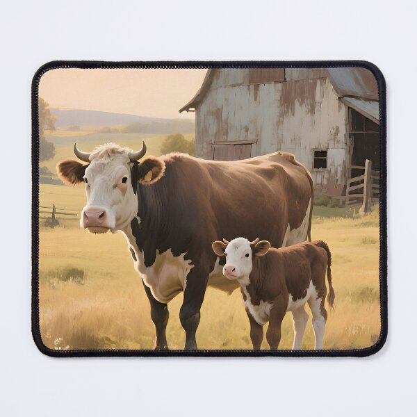 Item preview, Cow and Calf Warm Farm Landscape designed and sold by Pixuprint.