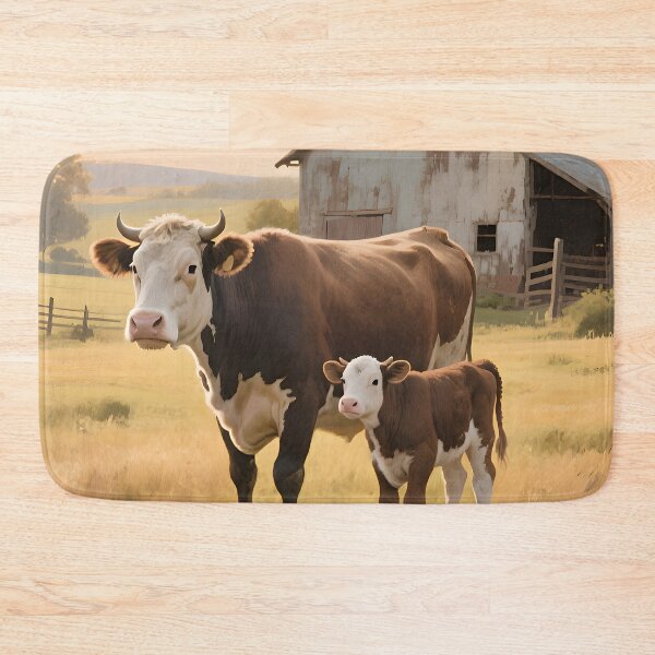Item preview, Cow and Calf Warm Farm Landscape designed and sold by Pixuprint.