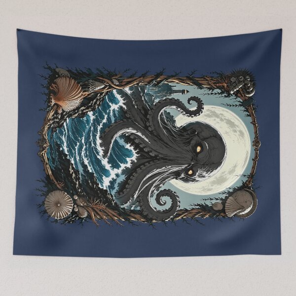 Item preview, Kraken Sea Monster Lighthouse Ocean Waves Wall Art designed and sold by BorgSpareParts.