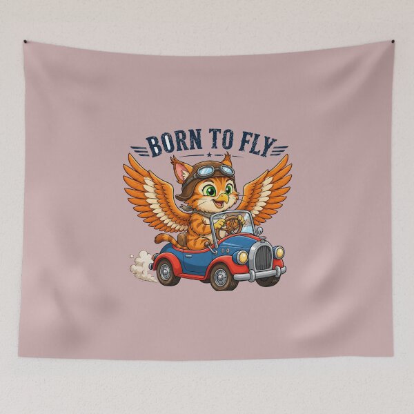 Item preview, Born to Fly Winged Cat Driving Vintage Car | Cute Aviator Kitty Retro Cartoon Sticker & T-Shirt designed and sold by HOUSE OF TIST.