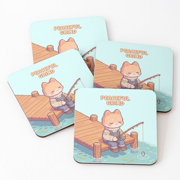 Item preview, Peaceful Grind Cute Shiba Inu Cat Fishing Pixel Art (Kawaii Cozy) designed and sold by PotionPixelArt.