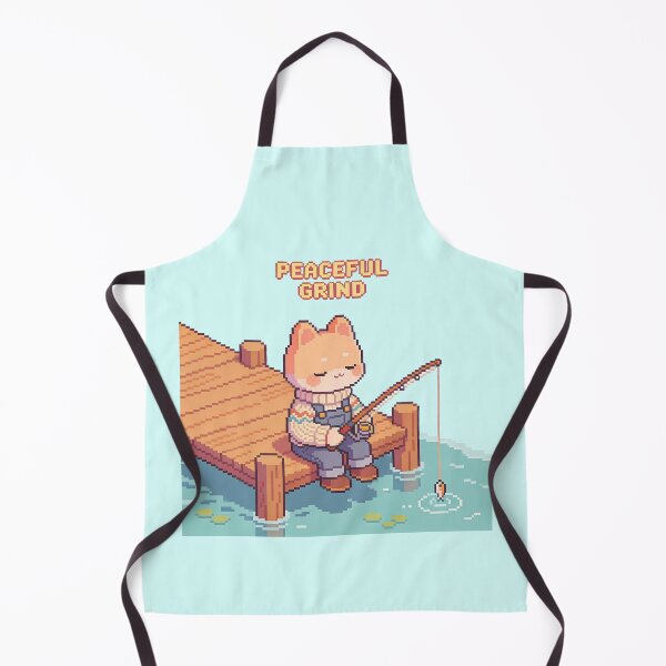 Item preview, Peaceful Grind Cute Shiba Inu Cat Fishing Pixel Art (Kawaii Cozy) designed and sold by PotionPixelArt.