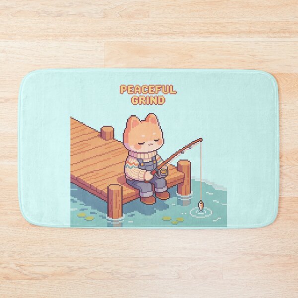 Item preview, Peaceful Grind Cute Shiba Inu Cat Fishing Pixel Art (Kawaii Cozy) designed and sold by PotionPixelArt.