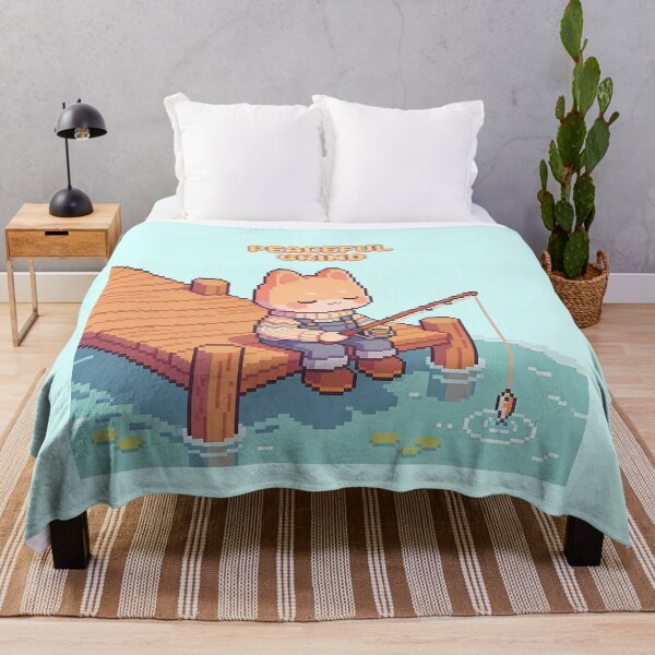 Item preview, Peaceful Grind Cute Shiba Inu Cat Fishing Pixel Art (Kawaii Cozy) designed and sold by PotionPixelArt.