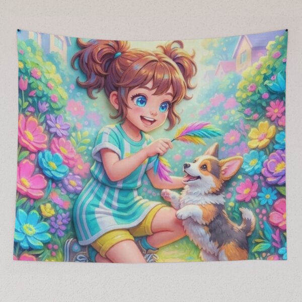 Item preview, A little girl and a cute dog. designed and sold by PP&RAINBOW SHOP.