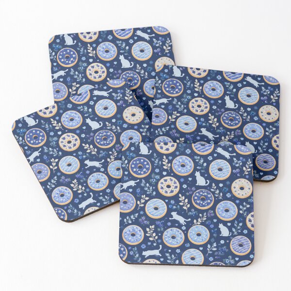 Item preview, Blue Floral Donut Cat Pattern Whimsical Cottagecore Design designed and sold by Mindworx21.