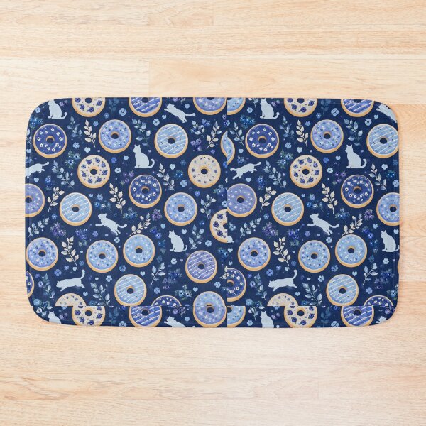 Item preview, Blue Floral Donut Cat Pattern Whimsical Cottagecore Design designed and sold by Mindworx21.