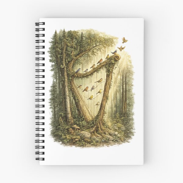 Item preview, Forest Canopy Harp | Birds as Musical Notes | Botanical Woodland Music Illustration designed and sold by NatureHarmony16.